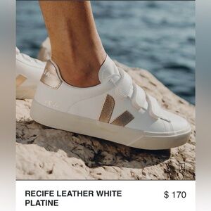 Veja Recife Leather White Platine Sneakers, Size 38